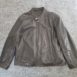 Marc New York Andrew Marc Mens XXL Brown Leather Moto Jacket Quilted Lining